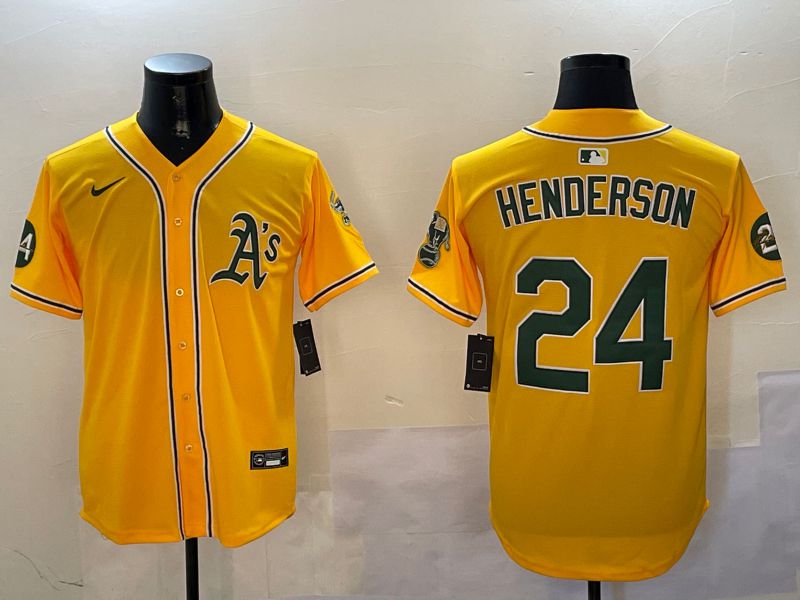 Men Oakland Athletics #24 Henderson Yellow Game Nike 2024 MLB Jersey style 1